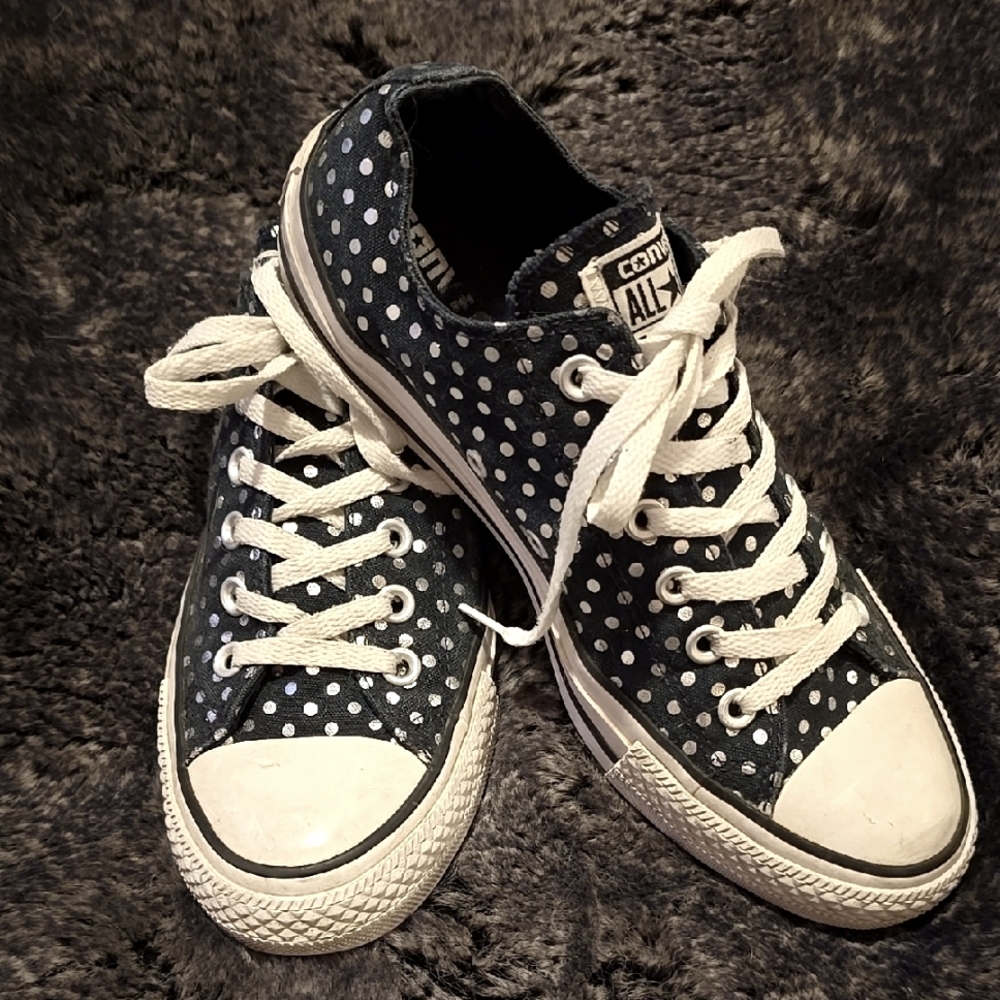 Converse All Star Black Silver Polka Dot Sneakers